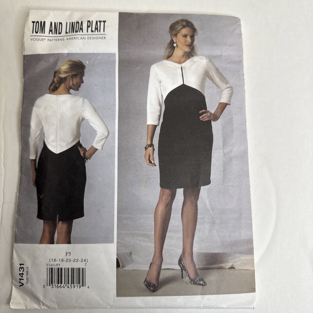 Tom And Linda Platt Vogue Patterns Semi Fitted Dress F5 Size 16-18-20-22-24